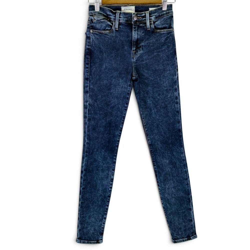Frame Le High Skinny Jean Trumbull Lightly Faded Dark Wash Womens Size 25